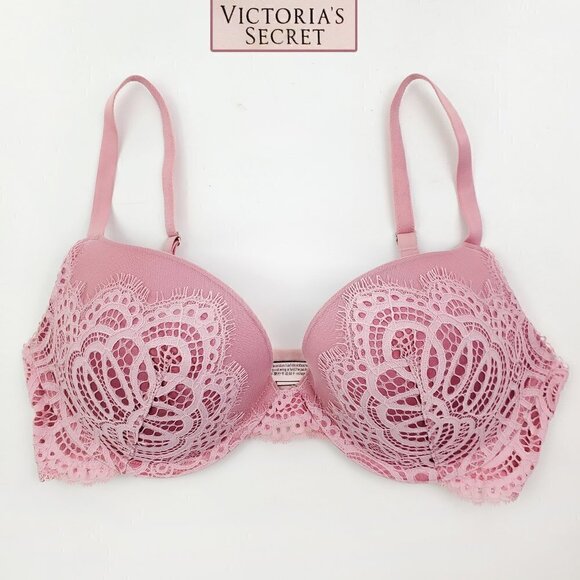 Victoria's Secret 34D Bra Dream Angels Push Up Lace Underwire Lingerie Rose Pink - Picture 1 of 16